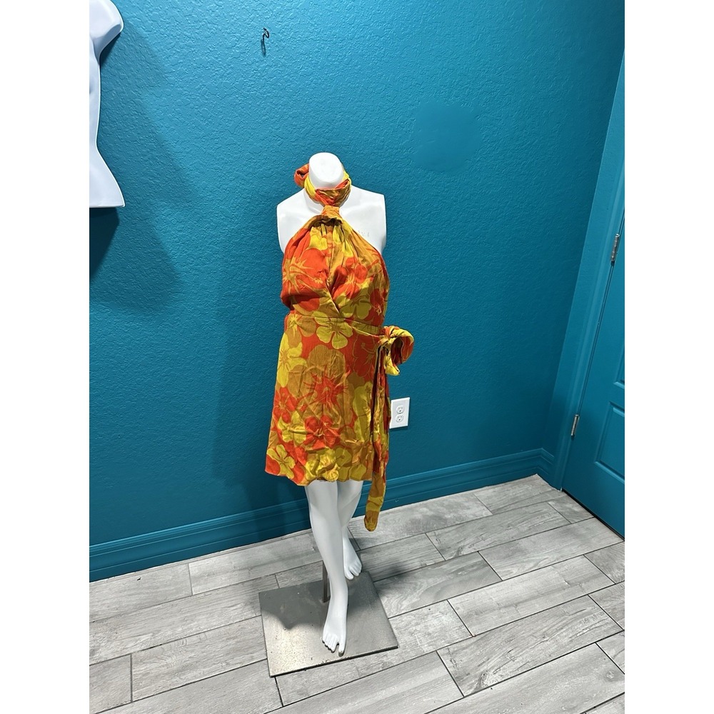 NWT‎ Faithfull The Brand Orange Tropical Floral Halter Dress 4